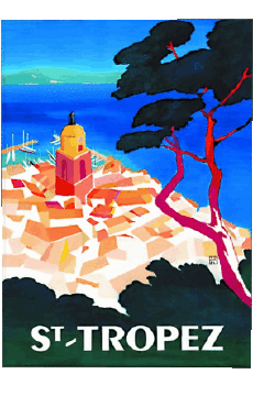 St Tropez-Umorismo -  Fun ARTE Poster retrò - Luoghi France Cote d Azur 